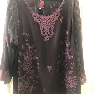 Johnny Was Crochet Lace Embroidered Tunic Top